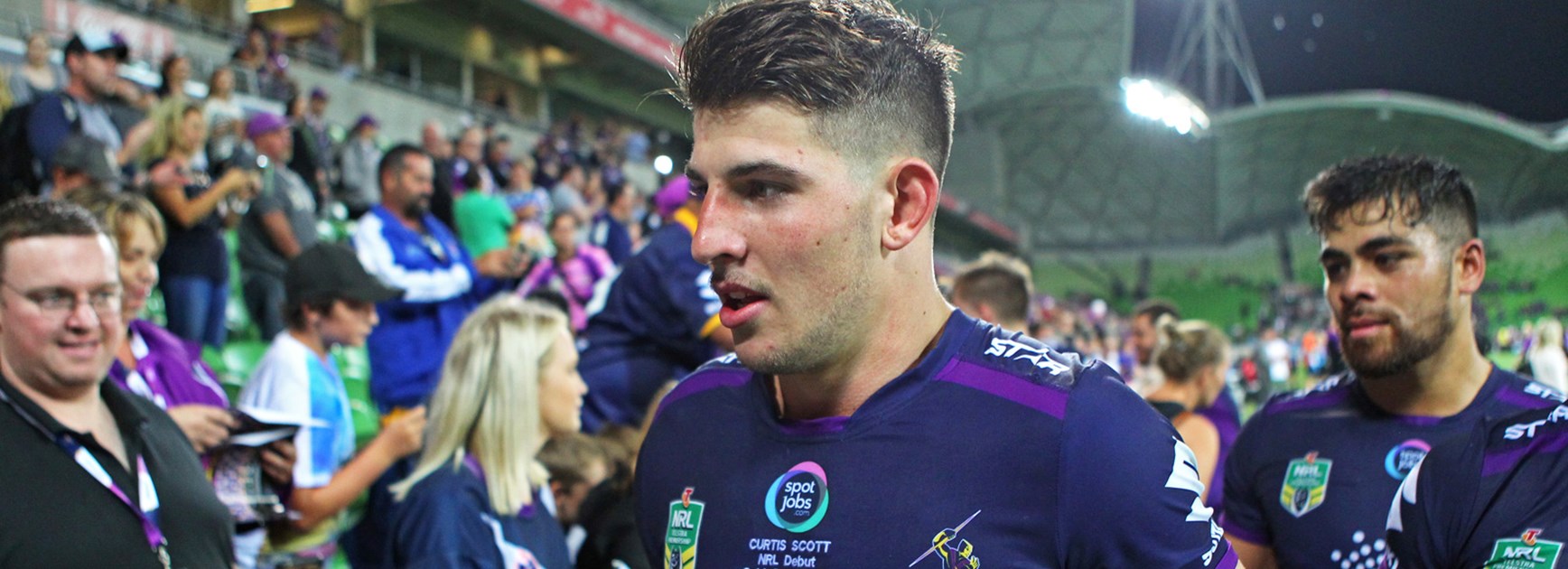Promising Storm young gun Curtis Scott after his NRL debut in 2016.
