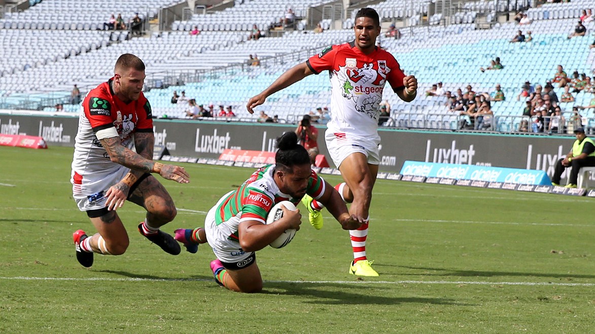 Siosifa Talakai scores against the Dragons in the Charity Shield.