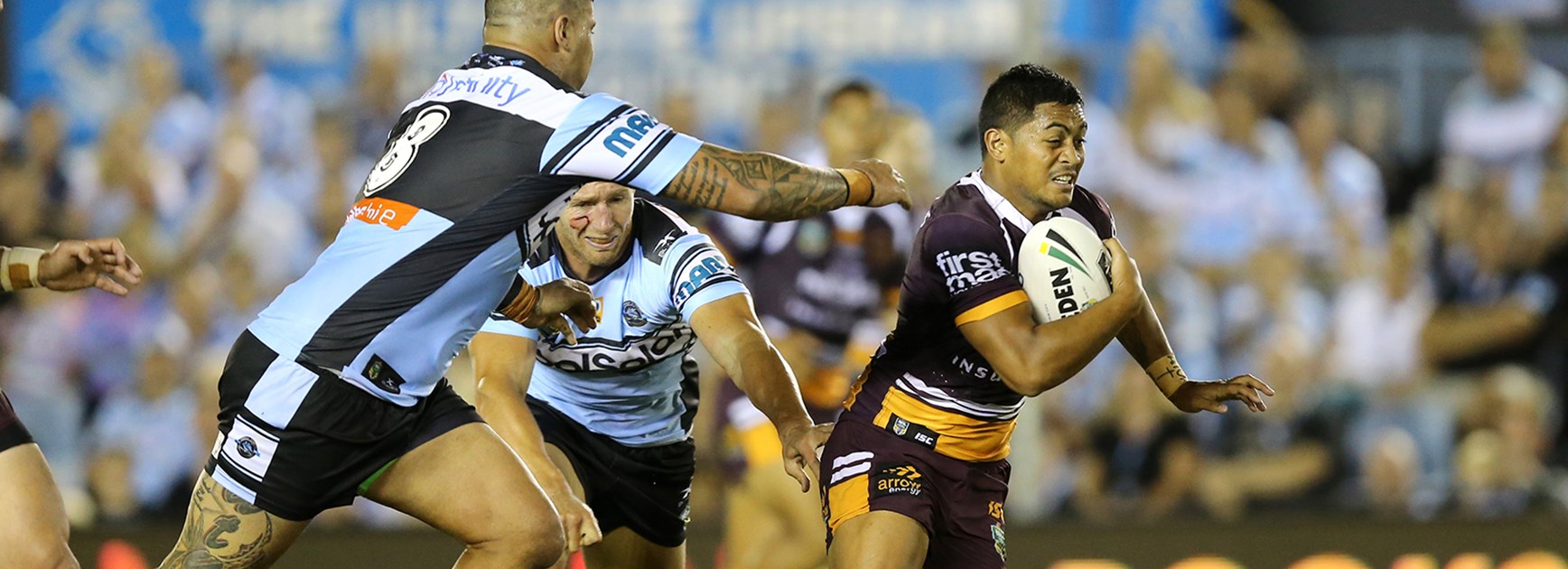 Broncos five-eighth Anthony Milford makes a break against the Sharks in Round 1 of the Telstra Premiership.