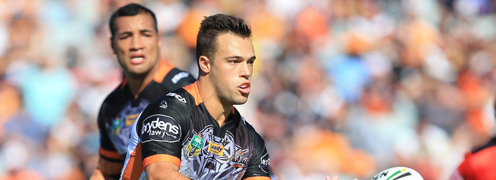 Wests Tigers halfback Luke Brooks in action against the Panthers in Round 2.