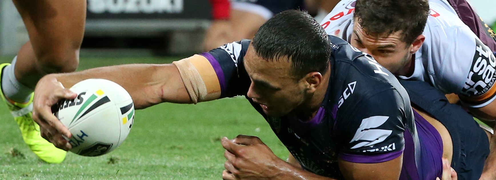 Storm centre Will Chambers had a possible try correctly disallowed against the Broncos.