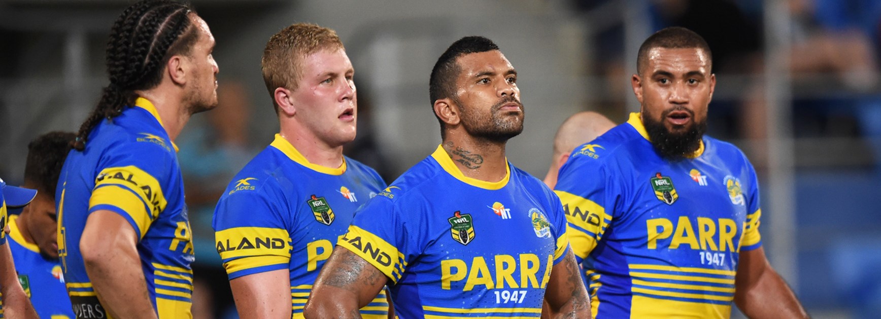 Parramatta Eels players during their Round 3 loss to the Titans.