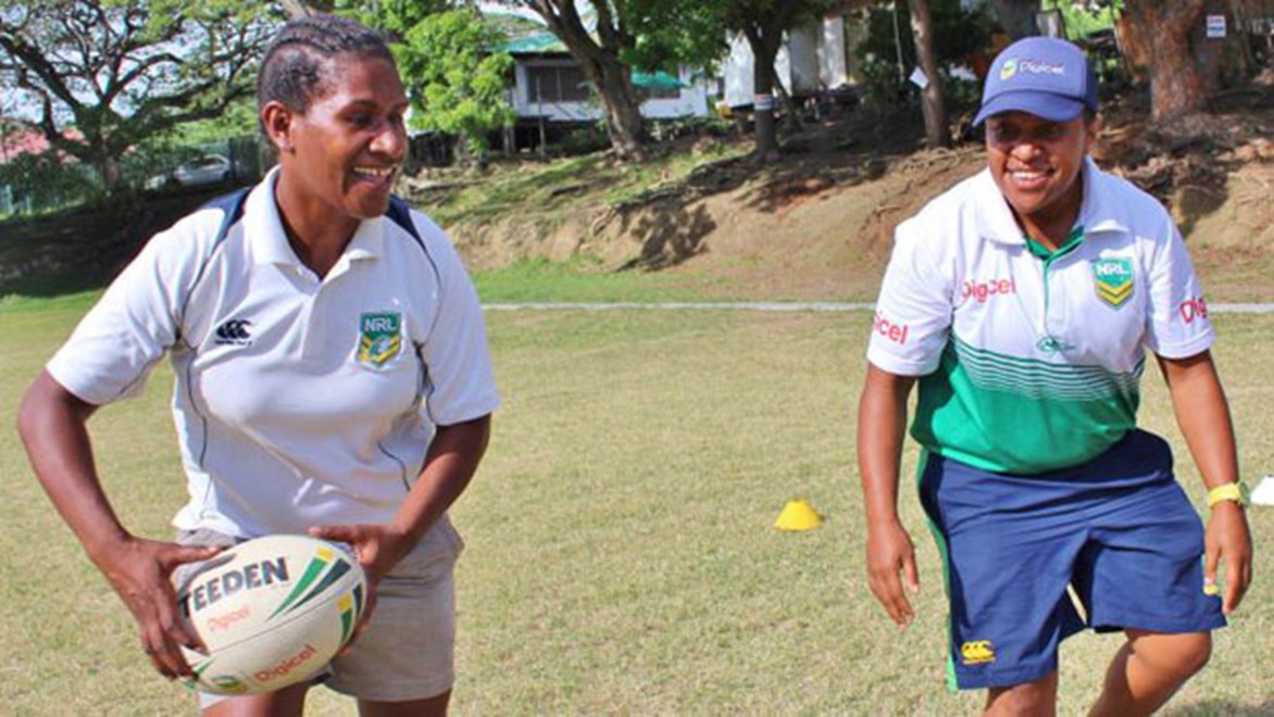 Cathy Neap and Rutha-Meu Omenefa play rugby league and educate the next generation.