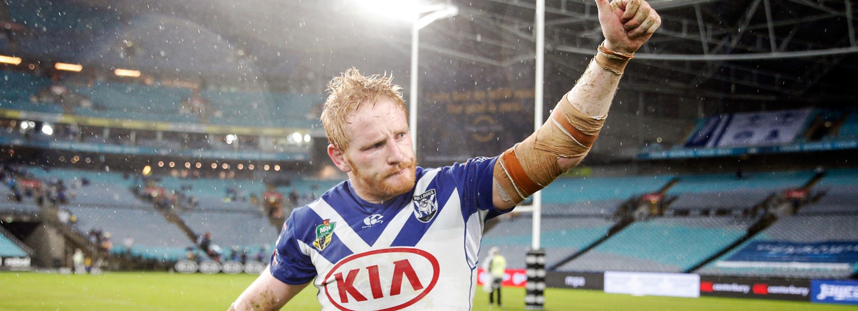 James Graham gives Bulldogs fans the thumbs up after Thursday's win over Brisbane.