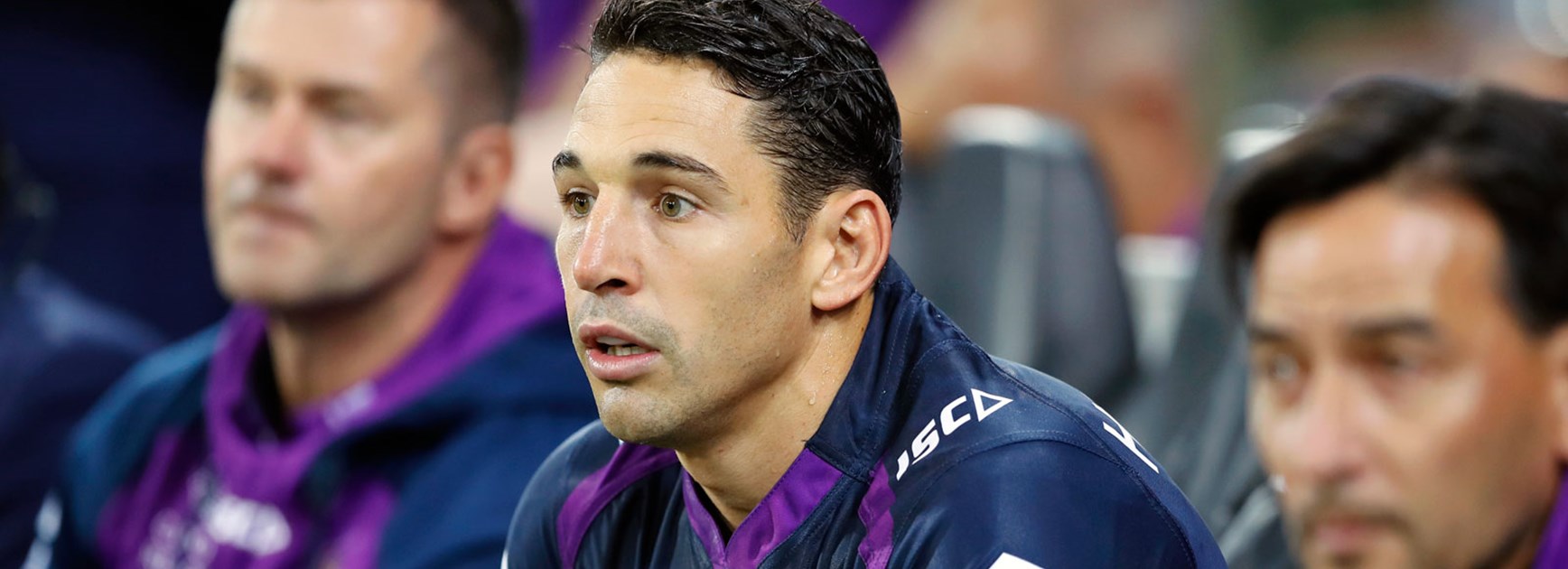 Billy Slater watches on from the bench in his return game.
