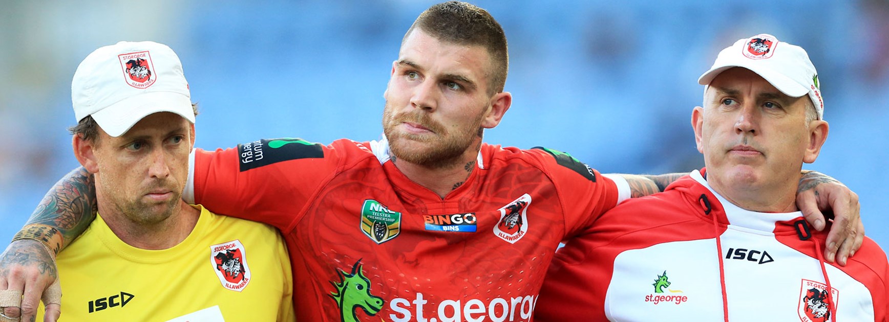 Dragons fullback Josh Dugan was assisted from the field with an injury in Round 5.