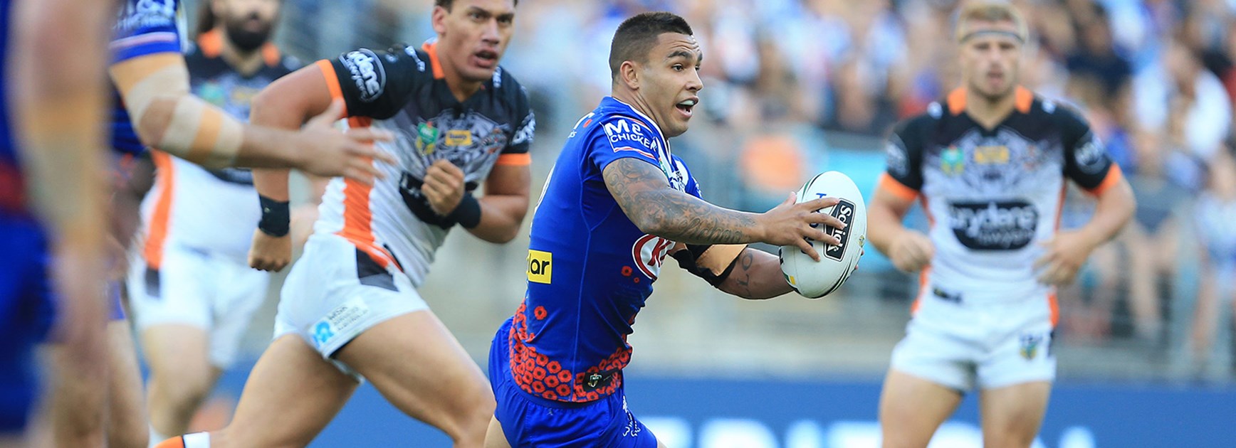Bulldogs hooker Michael Lichaa in action against Wests Tigers in Round 8 of the Telstra Premiership.