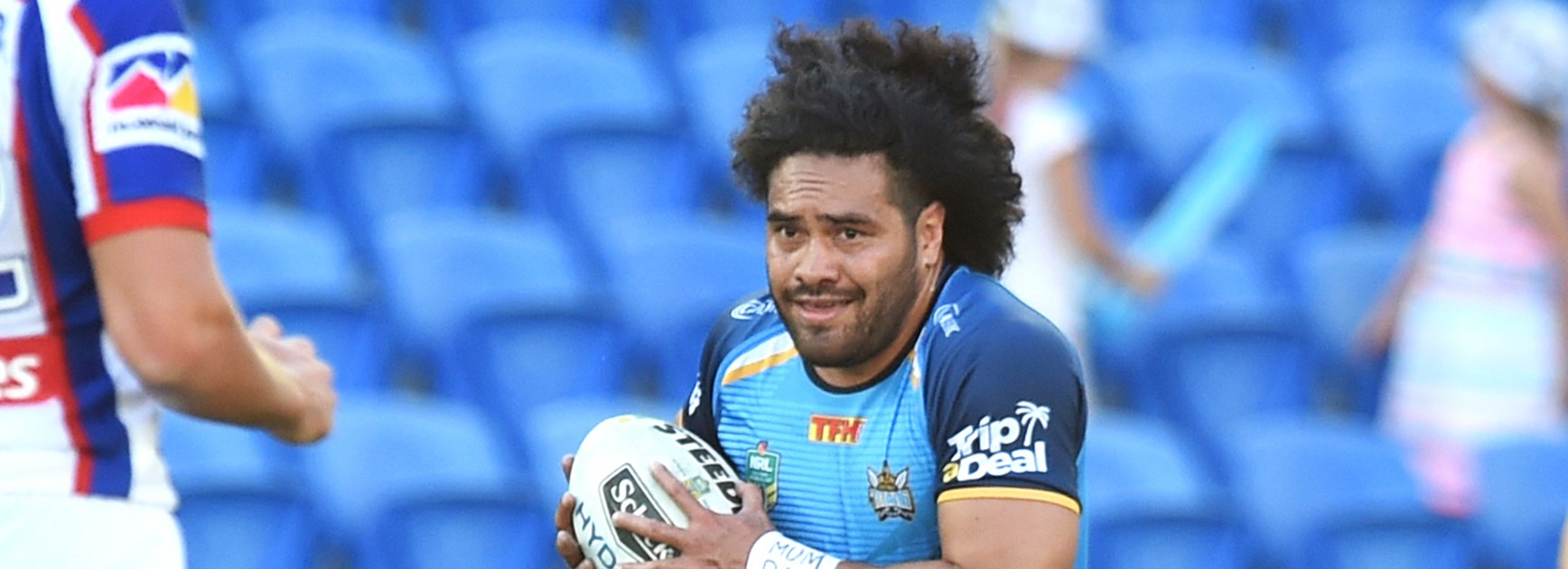 Titans centre Konrad Hurrell in action against the Knights.