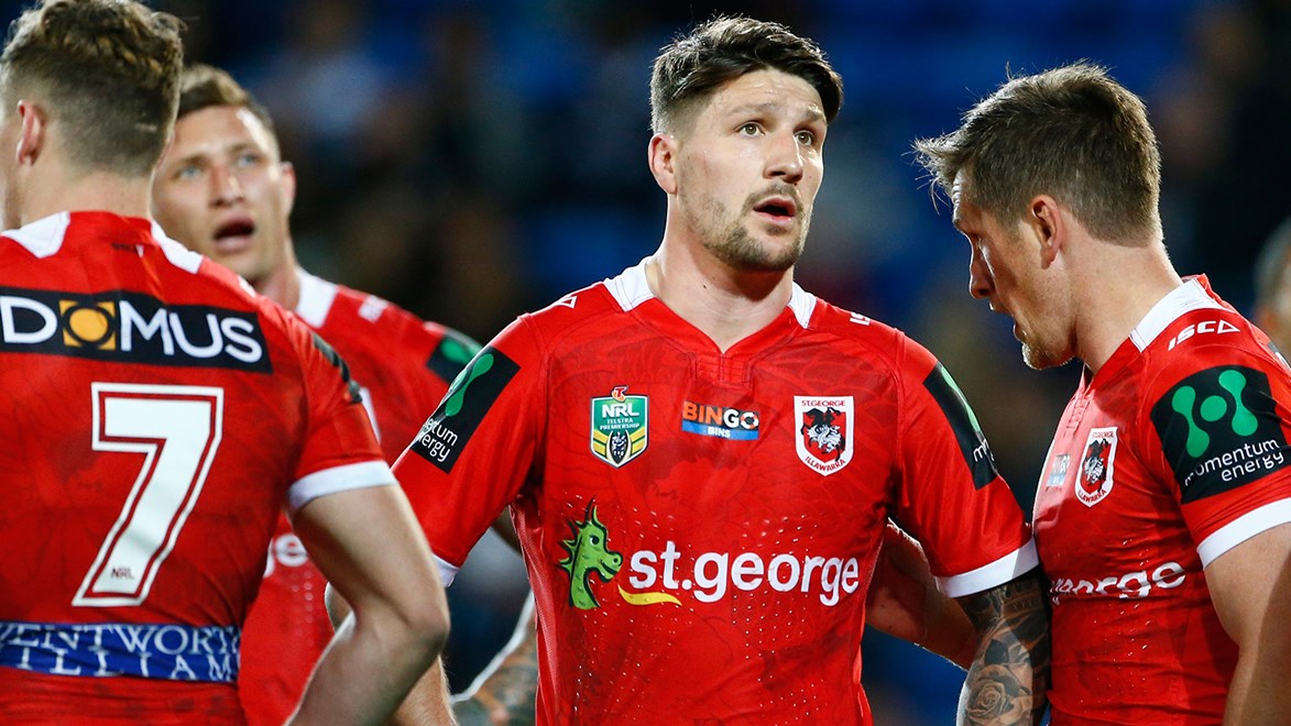 Gareth Widdop is dejected after the Dragons loss to the Titans in Round 17.