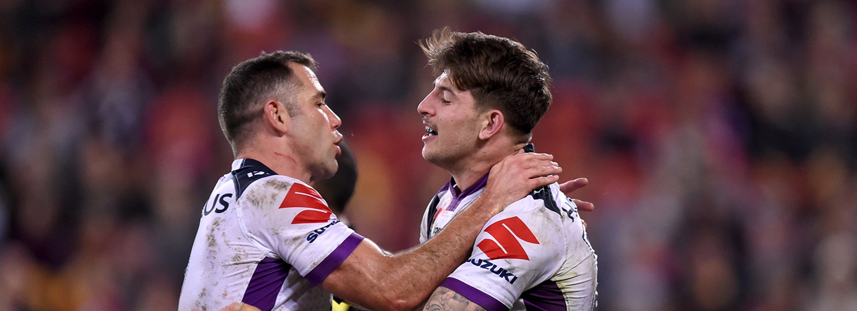 Curtis Scott celebrates another try with Cam Smith.