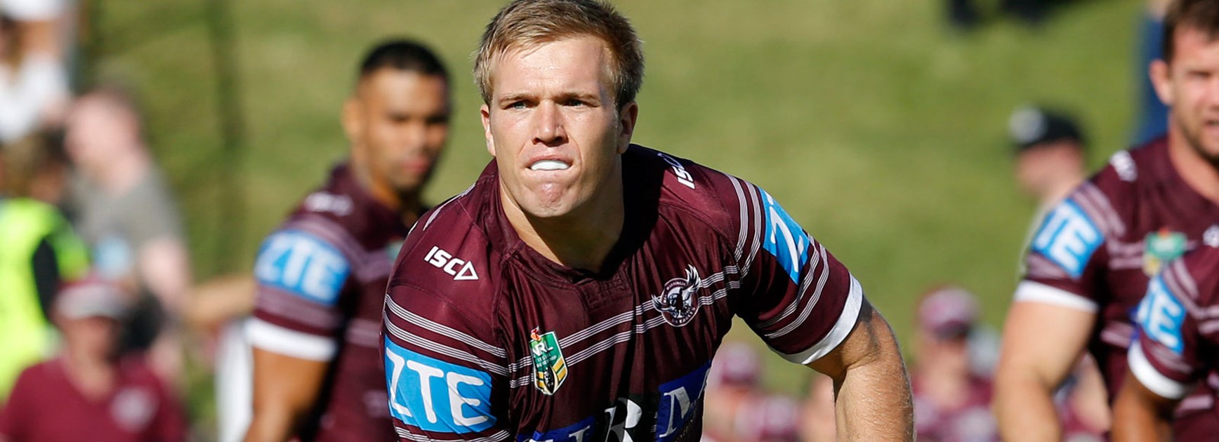 Manly lock Jake Trbojevic against the Dragons in Round 6.
