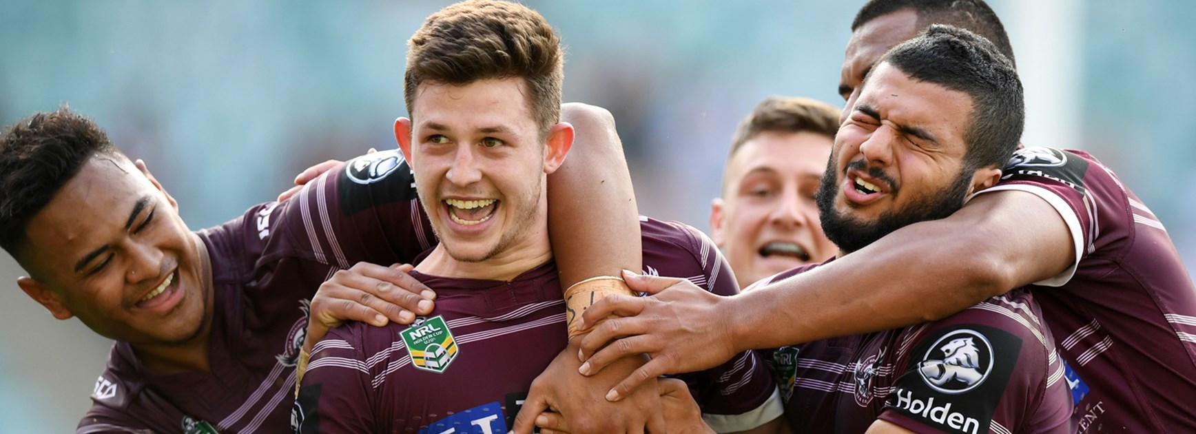 NYC Sea Eagles players celebrate as they booked their spot in the 2017 Holden Cup grand final.