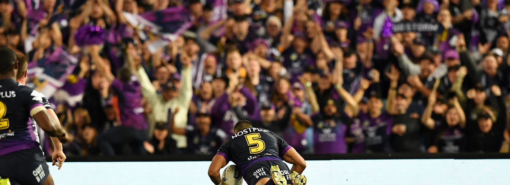 Josh Addo-Carr dives for the opening try of the 2017 NRL Grand Final.