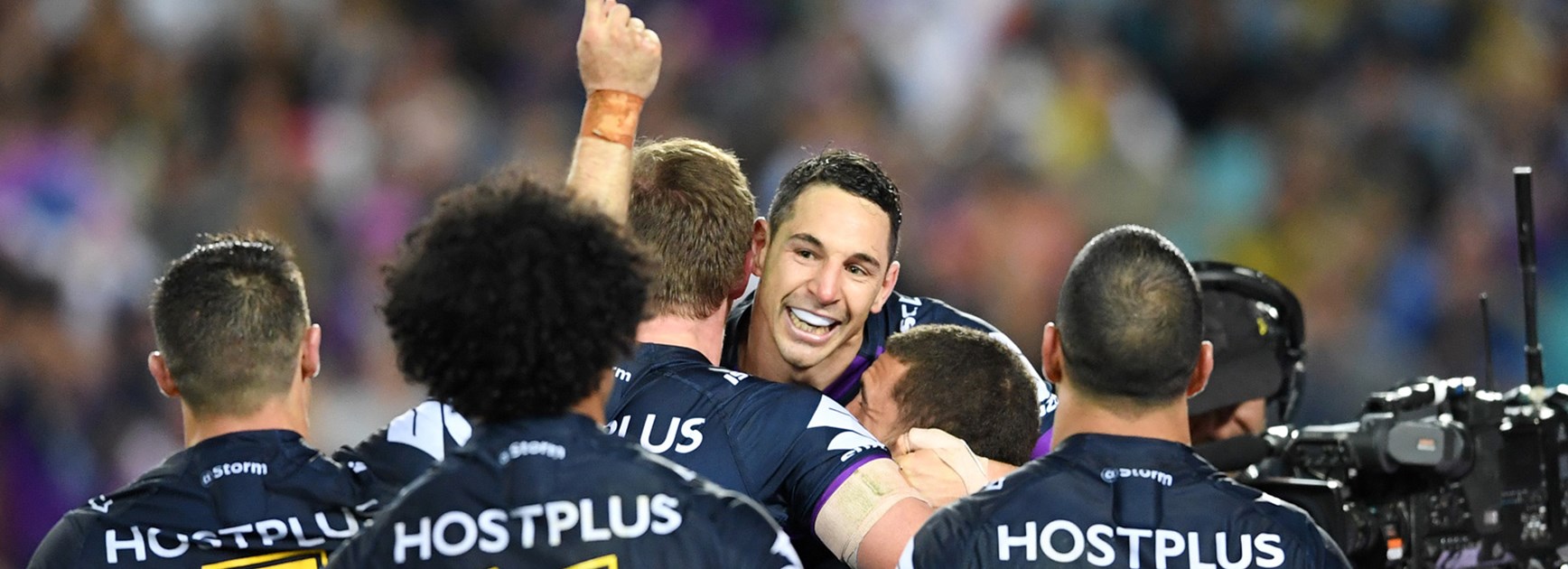 Billy Slater and the Storm celebrate during their grand final win.