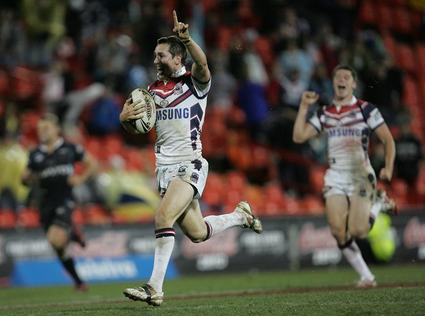 Mitchell Pearce scores against Penrith in his rookie season of 2007.