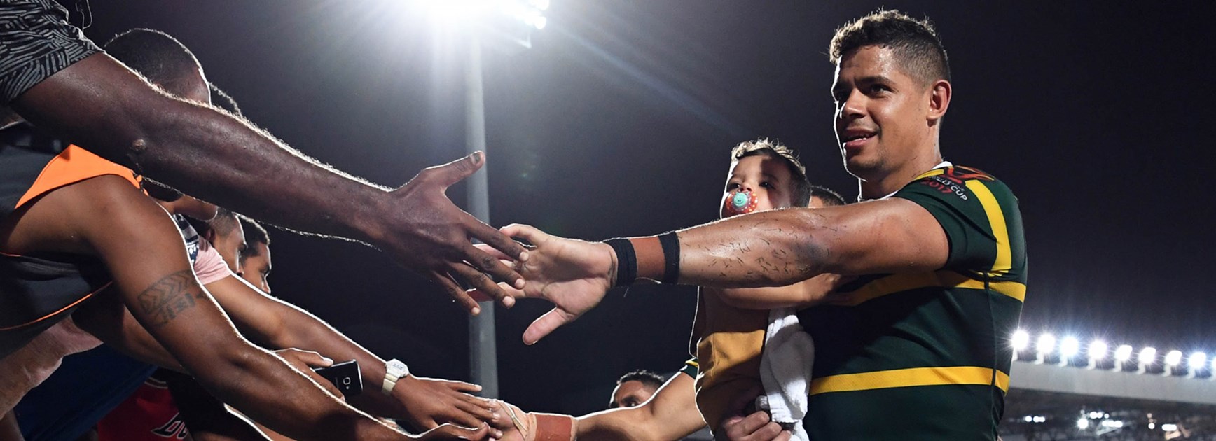 Kangaroo Dane Gagai greets Fiji fans.