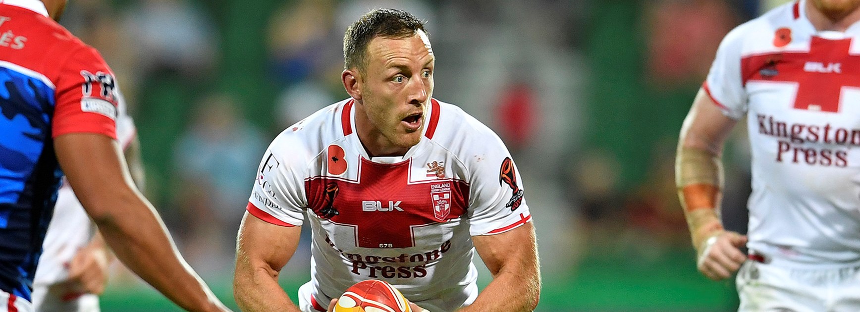 England's James Roby in action at the 2017 Rugby League World Cup.