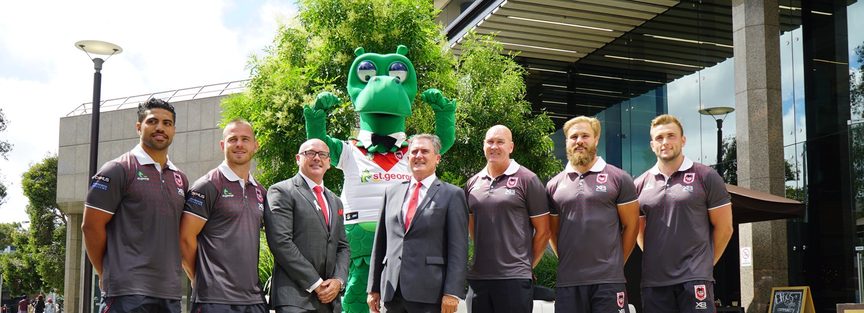 St George Illawarra Dragons players at the announcement of sponsor St George Bank extending their partnership with the club.
