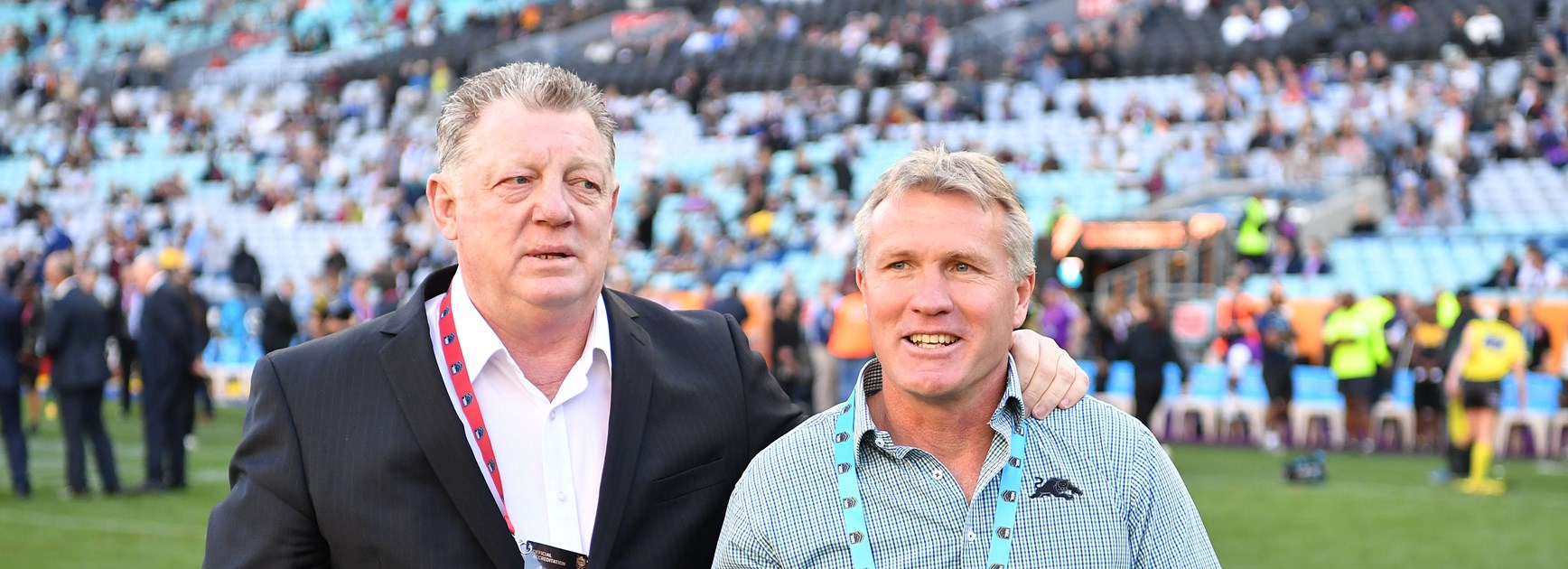 Phil Gould with former Panthers NSW Intrust Super Premiership coach Garth Brennan.