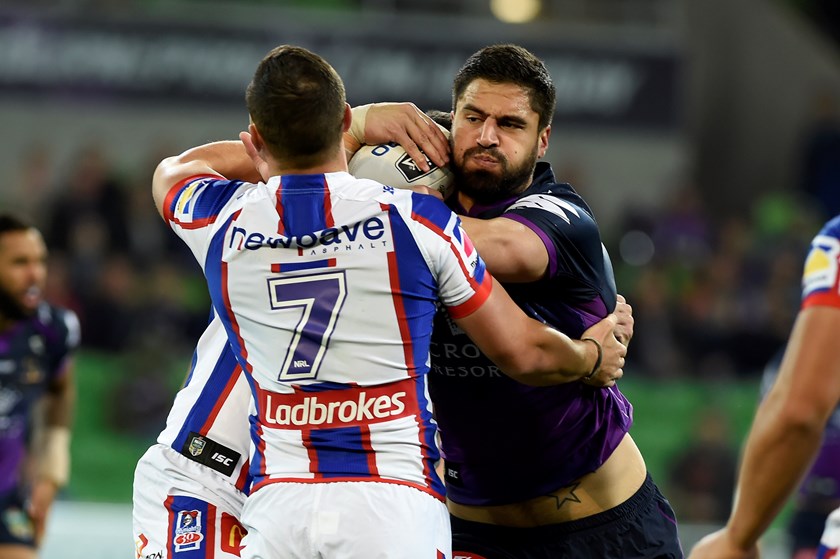 Storm front-rower Jesse Bromwich in action against Newcastle.