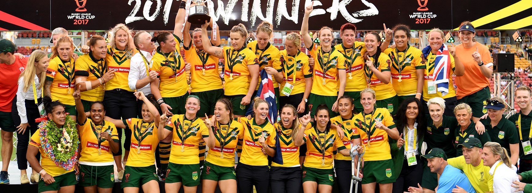 Australia's Jillaroos celebrate winning the Women's World Cup Final.