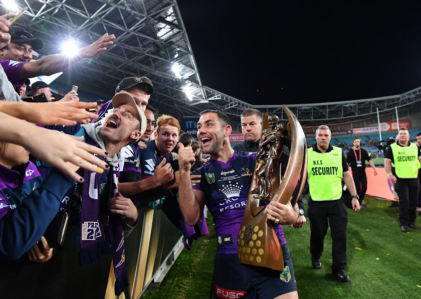 Cameron Smith celebrates Melbourne's 2017 premiership win.