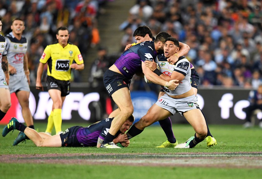 Jason Taumalolo in action during the 2017 NRL grand final.
