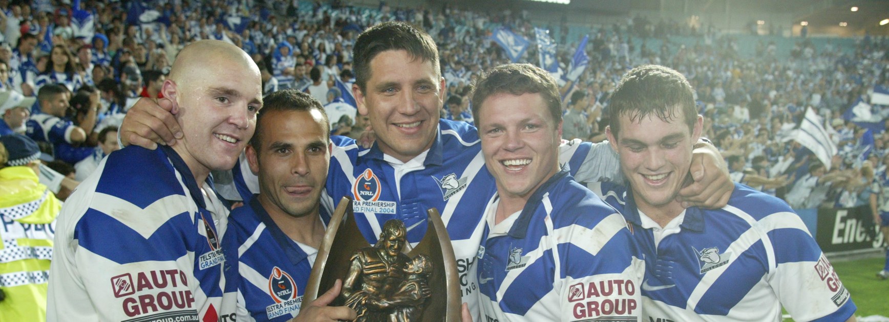 The Bulldogs celebrate winning the 2004 NRL Grand Final.