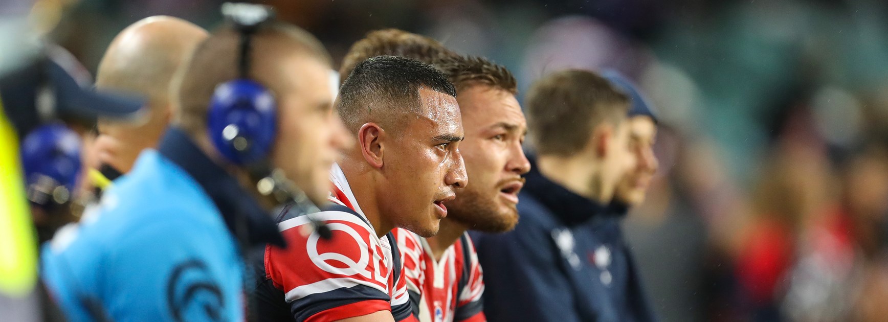Sio Siua Taukeiaho and Jared Waerea-Hargreaves on the Roosters bench.