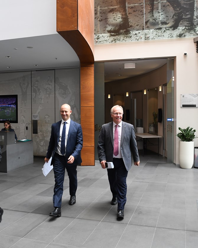 NRL CEO Todd Greenberg and ARL Commission chairman Peter Beattie.