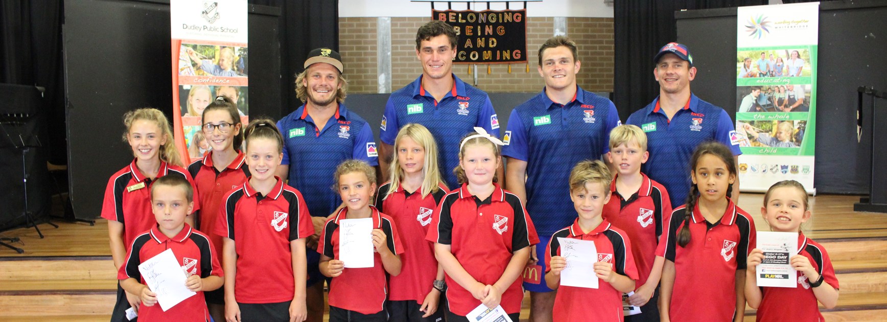 Newcastle Knights players at Dudley Public School.