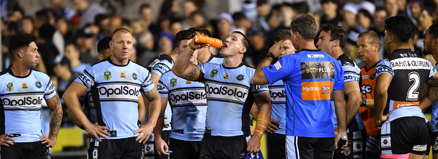 Paul Gallen and the Sharks after conceding a try.