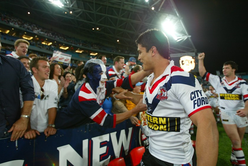 Craig Wing with Roosters fans.