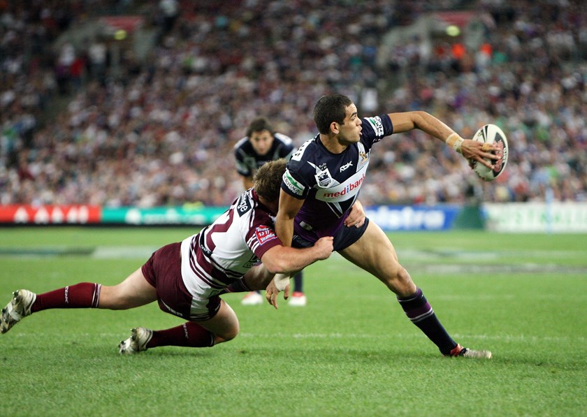 Greg Inglis playing for the Storm in the 2007 grand final.