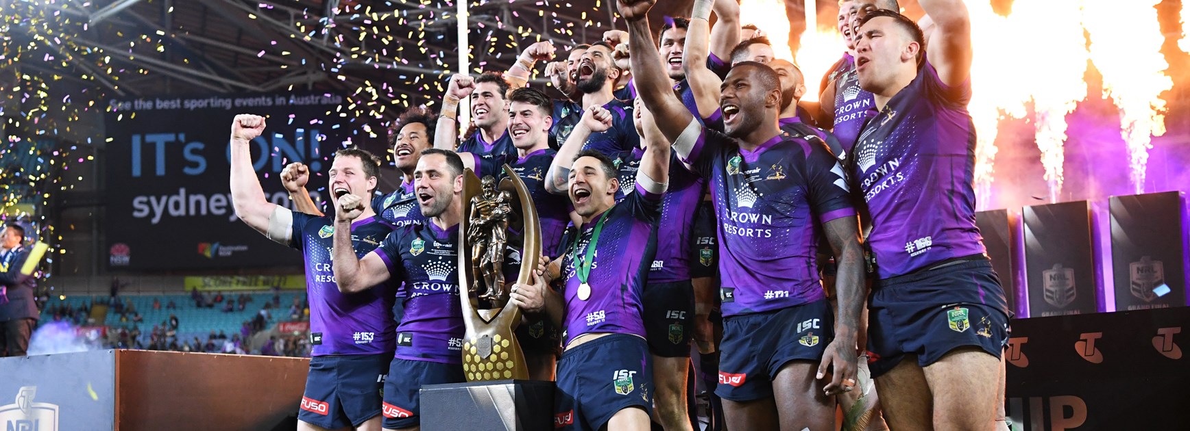 The Melbourne Storm celebrate winning the 2017 grand final.