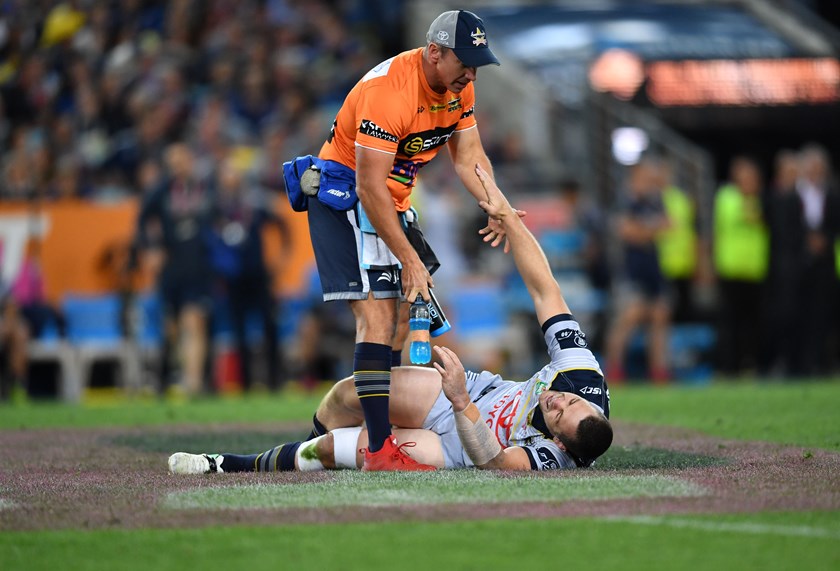 Cowboys back-rower Shaun Fensom injured in the 2017 grand final.