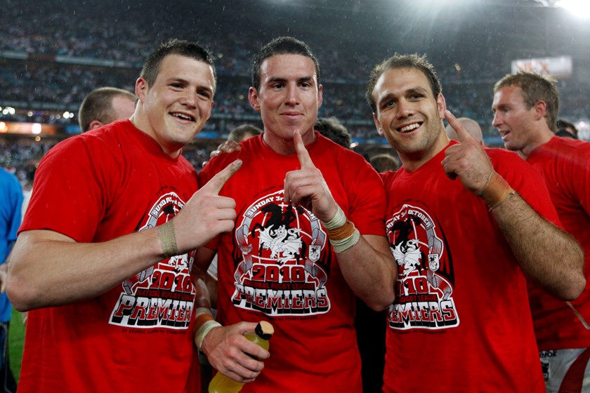 Brett Morris, Darius Boyd and Jason Nightingale after winning the 2010 grand final with St George Illawarra.