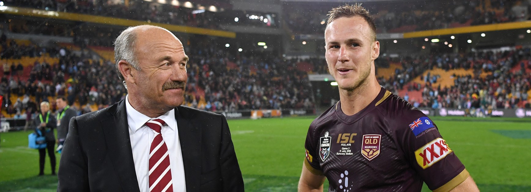 Maroons half Daly Cherry-Evans with 'the King'.