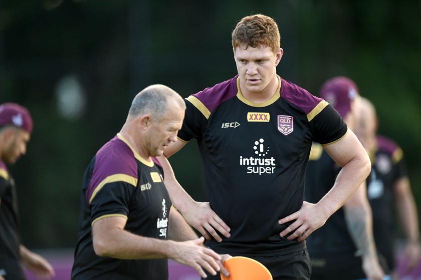 Dylan Napa with Maroons assistant coach Trevor Gillmeister.