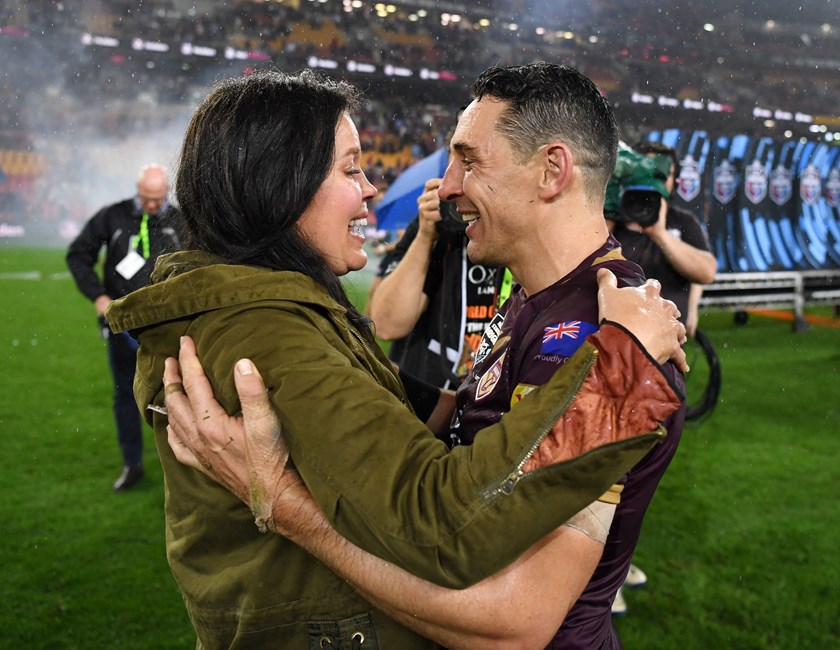 Billy Slater and wife Nicole after he led the Maroons to victory in Origin III.
