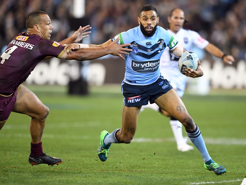 Blues winger Josh Addo-Carr on the fly in 2018.