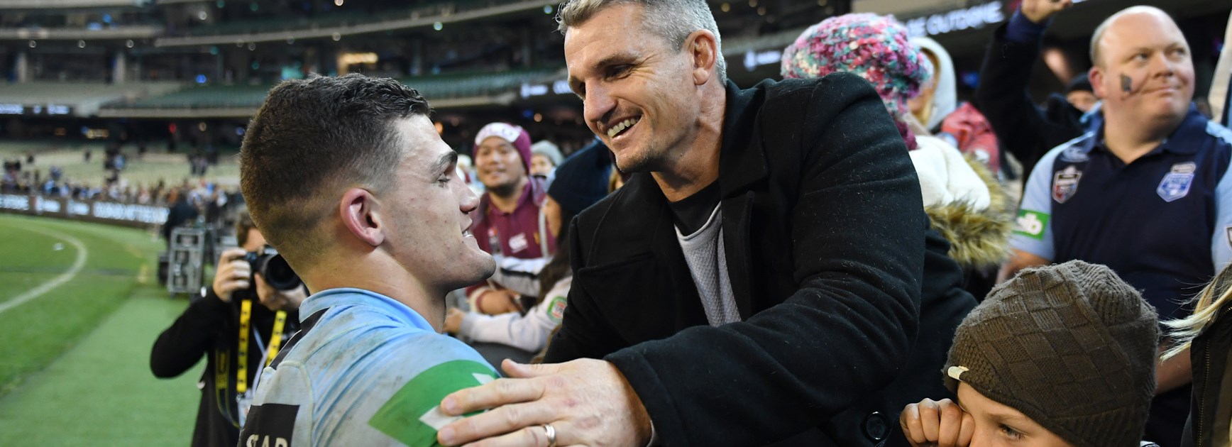 Blues halfback Nathan Cleary with father Ivan.