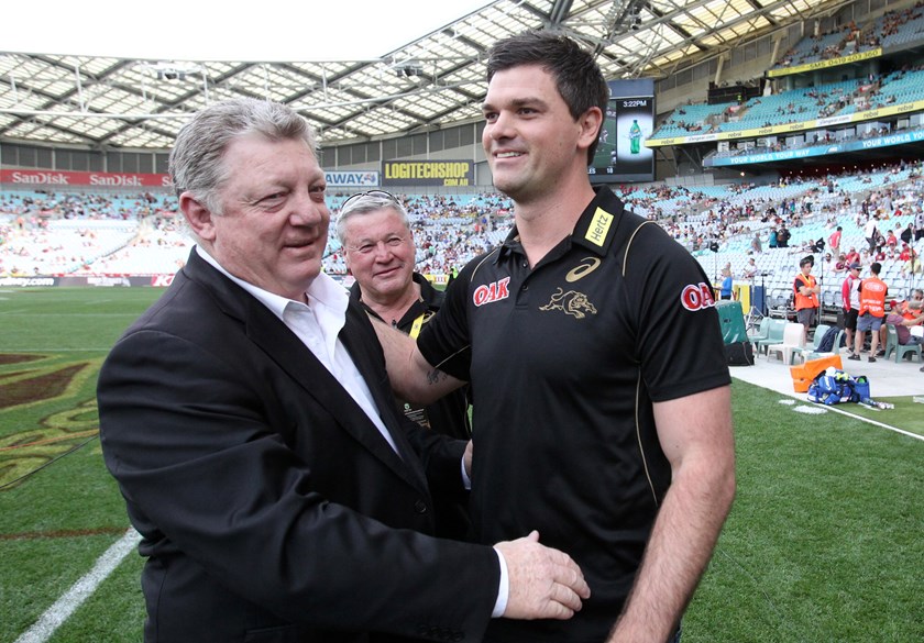 New Panthers coach Cameron Ciraldo (right) with Panthers general manager of football Phil Gould after Ciraldo steered the Panthers' u20 team to the 2015 premiership. 
