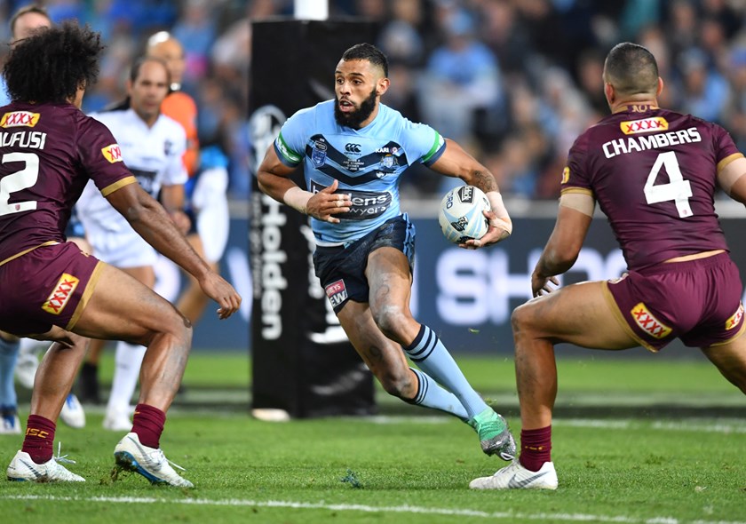 Josh Addo-Carr on the fly for NSW.