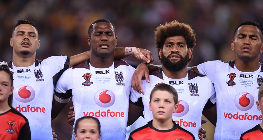 Suliasi Vunivalu and Fiji sing the anthem during the 2017 World Cup.
