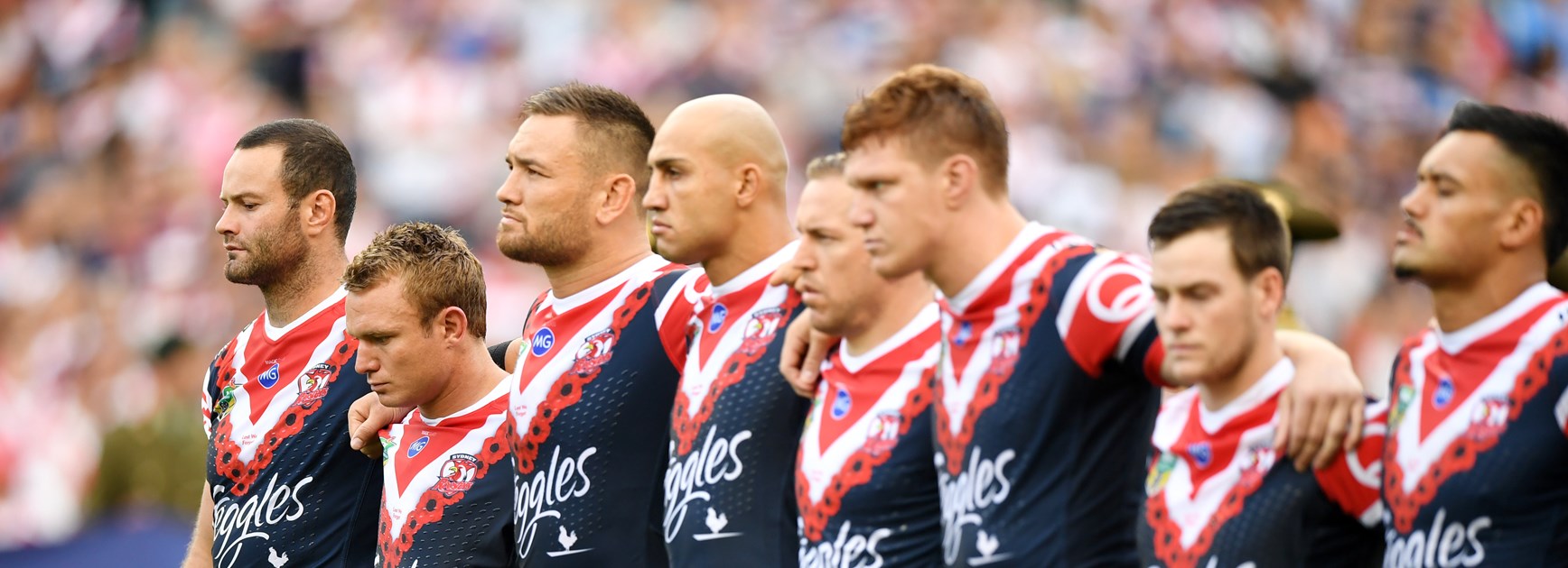 Roosters players on Anzac Day.