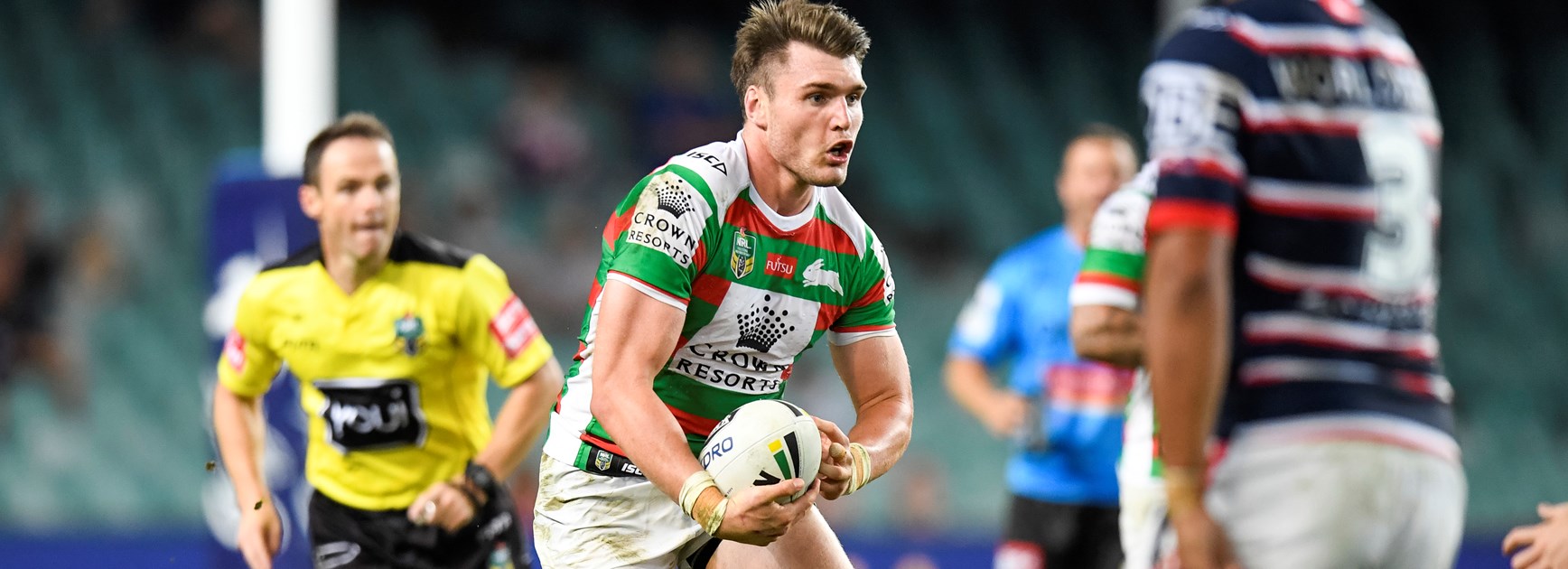 Angus Crichton in action for South Sydney in 2018.