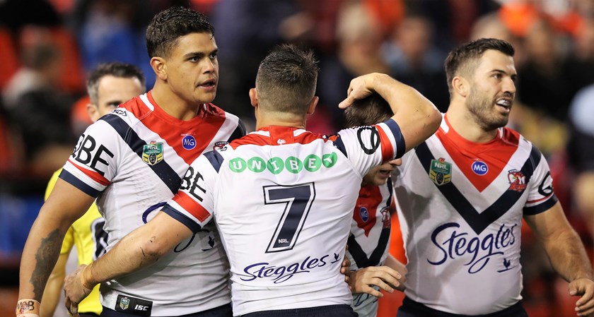 Roosters stars Latrell Mitchell, Luke Keary and James Tedesco.