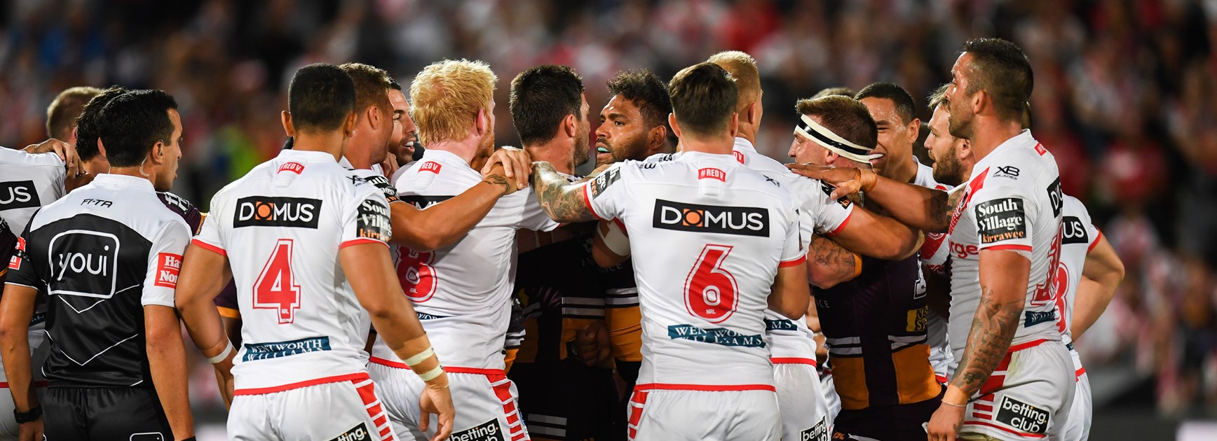 Brisbane and St George Illawarra players' tempers fray.