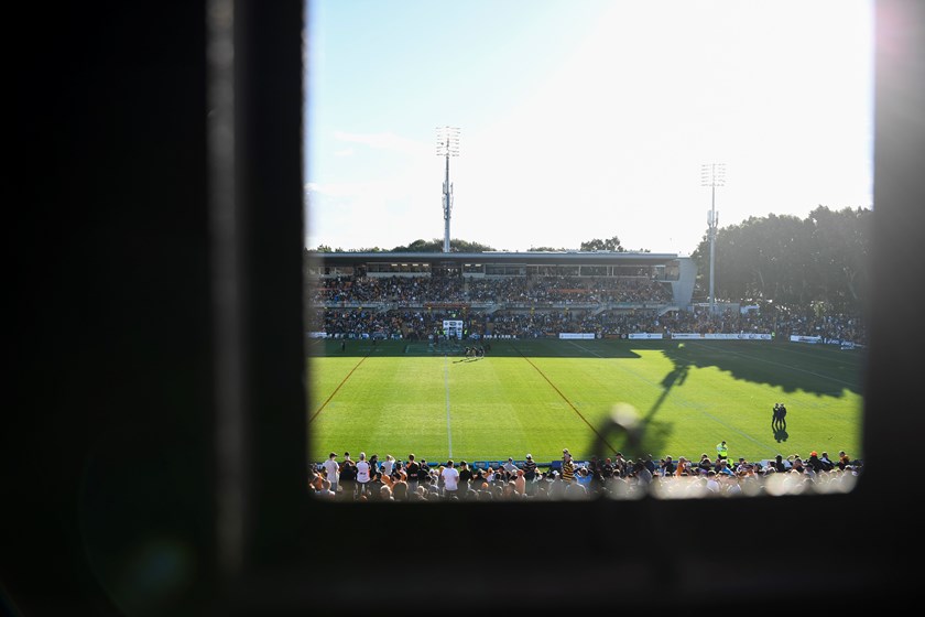 The view from inside the Leichhardt Oval scoreboard.